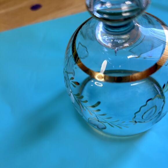 Crystal Bell made in Romania Gold designs on clear glass with etching flowers - Picture 6 of 9